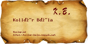 Kollár Béla névjegykártya